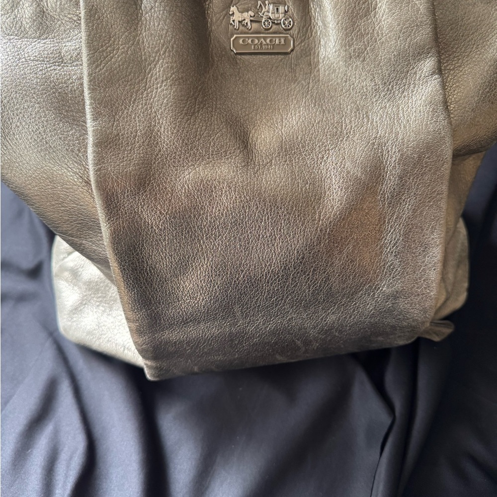 Coach Gray Leather Backpack with Textured Finish